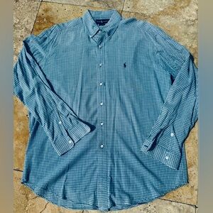 Ralph Lauren Blaire Men's Large Long Sleeve Plaid Button Down Blue White Shirt